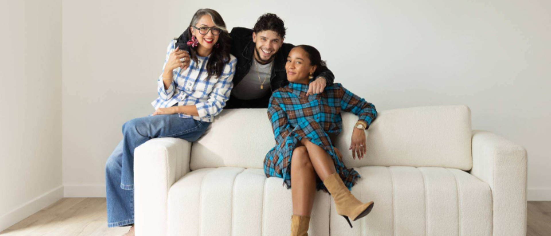 Interior designers on sofa