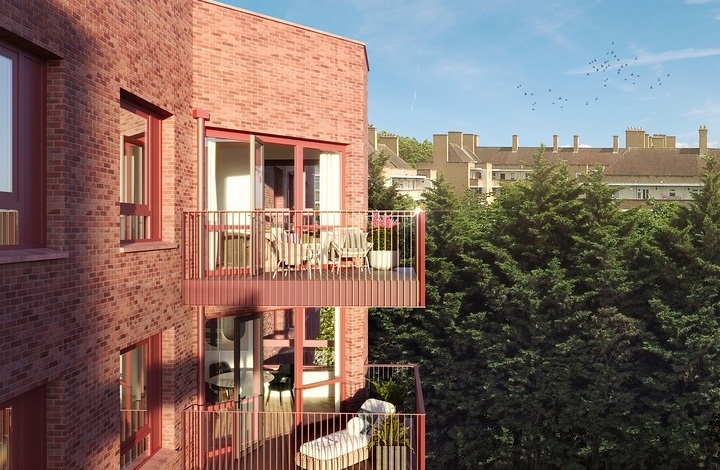 Exterior CGI Image of Holloway Park housing development by Peabody New Homes